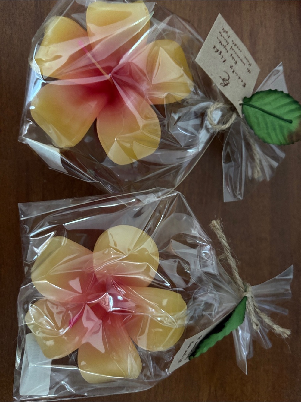 Handmade Plumeria Floating Flower Candles- Yellow & Pink- set of 2